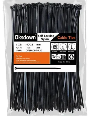 Produktbild von Kabelbinder 100 Stück Schwarz 100 mm × 2,5 mm UV-Beständig Nylon 8,1 kg Zugfestigkeit