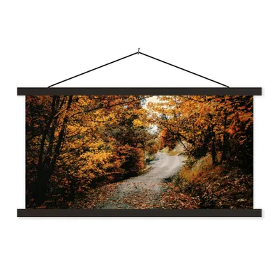 Produktbild von MuchoWow® Textilposter Herbstwald - Weg - Laub - Ländlich 90x45 cm mit schwarzem Rahmen - Klemmleisten