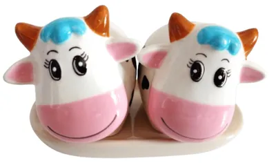 Salz- und Pfefferstreuer-Set Kuh Cartoon, Keramik, weiß, 12 x 8 x 8 cm