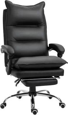 Image de Vinsetto Fauteuil de bureau, chaise bureau ergonomique en similicuir avec large assise rembourrée, dossier inclinable, hauteur réglable, accoudoirs et repose-pied intégrés, charge 135 Kg, noir
