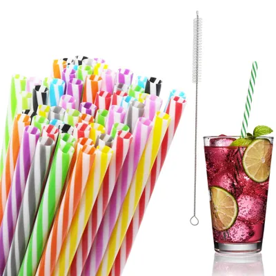 Plastikstrohhalme 100 Stück, 23 cm, wiederverwendbar, bunt