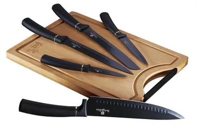 Obrázek produktu pro BERLINGERHAUS Sada nožů s nepřilnavým povrchem + prkénko na krájení 6dílná Black Silver Collection BH-2549