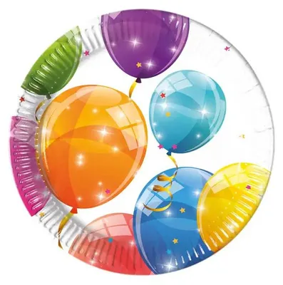 Obrázok produktu pre Papierové taniere Sparkling Balloons, 20 cm, 8 ks