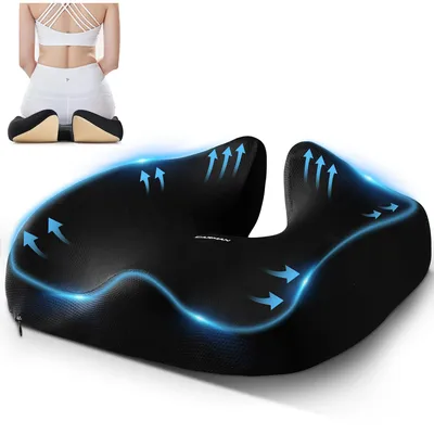 Produktbild von Ergonomisches Sitzkissen, orthopädisches Sitzkissen mit Druckentlastung, Steißbeinkissen aus Memory-Schaum bei Hernien, rutschfest für Rollstuhl, Auto (schwarz)