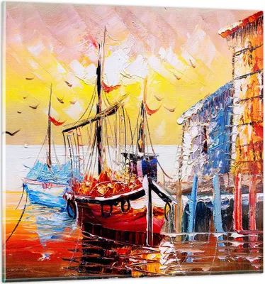 Produktbild von Bilder auf glas - Boot Segel Meer - 70x70cm - Glasbilder - Wandbilder - Kunstdruck - zum Aufhängen bereit - Wanddekoration aus Glas - Glas Bilder - Wandbild auf Glas - Einteilig - GAC70x70-3435