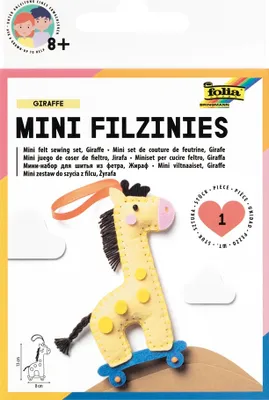 Produktbild von folia 52904 - Filz Nähset für Kinder-Mini Filzinie, Anhänger Giraffe, 13 teilig - Filznähset zur Herstellung eines selbstgenähten Anhängers