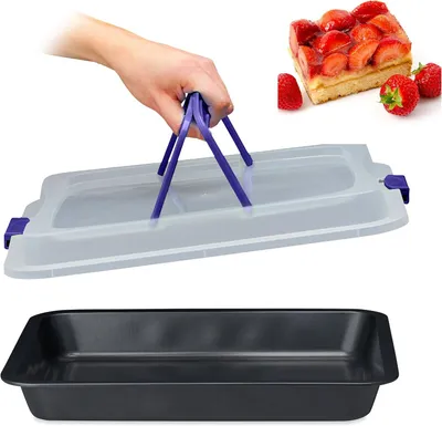 Productafbeelding van Bakvorm met deksel - Transport van cake - 3 in 1 - BxD: 40 x 32,5 cm - Cakevorm - Transportbox - Zwart - Blauw