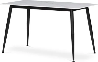 Obrázok produktu pre Jedálenský stôl 130x70x76 cm, doska zo spekaného kameňa v imitácii matného mramoru, čierne kovové nohy Biela