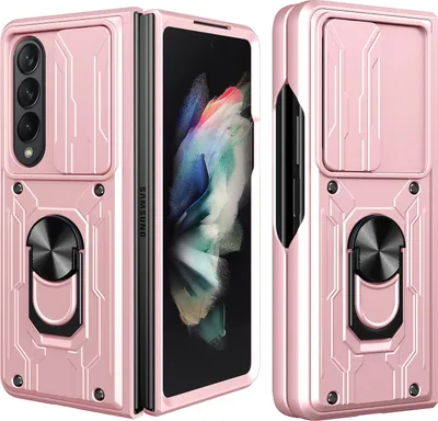 Produktbild von Samsung Galaxy Z Fold4 Hülle, Schiebe Kamera Abdeckung, Robust Stoßfeste Schutzhülle mit Ring Ständer für Samsung Galaxy Z Fold 4 5G Rosa