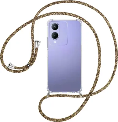 Produktbild von Handykette Backcover-Schutzhülle mit Band (Metall silberfarben) für vivo Y17s (6.56'') - braun+beige