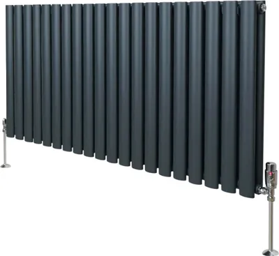 Produktbild von Oval Röhrenheizkörper & Chrom Thermostatventile – 600mm x 1200mm - Anthrazitgrau