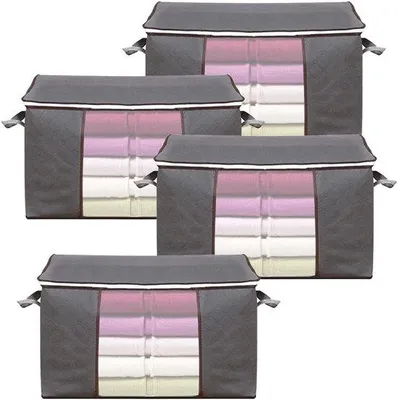 Image de Housse de matelas pliable en tissu, poignées renforcées, lot de 4
