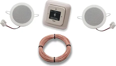 Produktbild von Busch Jäger DAB+ Bluetooth Unterputz Unterputzradio DAB BT 8217 U – 101 cremeweiß Komplett-Set DURO2000 + 2 x Deckenlautsprecher/Einbaulautsprecher + 20 Meter Lautsprecherkabel 2x0,75 mm² 8217U-101