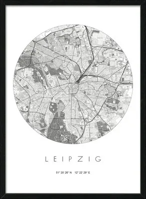 Produktbild von Gerahmtes Bild Leipzig Landkarte 53x73 cm