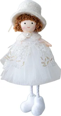 Produktbild von Weihnachtsengel-Puppe, Hängedekoration, Zylinder, Spitzenkleid, langbeiniges Plüschmädchen, Hängeschmuck, Anhänger für Weihnachtsfeiern