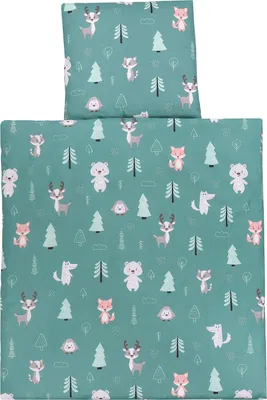 Produktbild von TupTam Unisex Baby Wiegenset 4-teilig Bettwäsche-Set: Bettdecke und Kopfkissen mit Bezug, Farbe: Wald / Fuchs / Reh / Igel / Bärchen / Grün, Größe: 80x80 cm