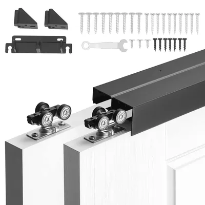 Immagine prodotto di Set di ferramenta per porte scorrevoli - Doppia guida 1524 mm - Lega di alluminio - Per ante di armadi con spessore 25-45 mm - Larghezza porta fino a 762 mm - Scorrevole e silenzioso
