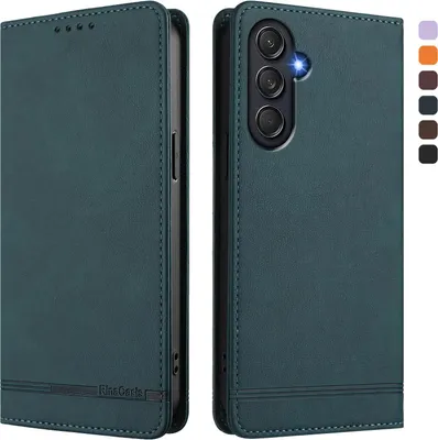 Image de Etui pour Samsung Galaxy M55, étui rétro en cuirPolyuréthaneavec support et fentes pour cartes de crédit Vert