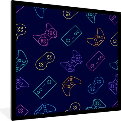 Produktbild von MuchoWow® Gerahmtes Poster Spiele - Muster - Controller 40x40 cm - Poster mit Schwarzem Bilderrahmen Wandposter Rahmen Foto Bilder - Mit Rahmen - Wanddekoration Schlafzimmer