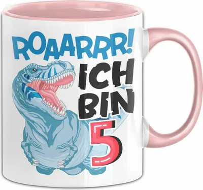 Produktbild von 5. Geburtstag Geschenk Tasse Becher Jungs Dino T-Rex Roaarrr Ich Bin 5 (Rosa)