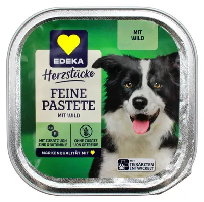 Produktbild von Herzstücke Feine Pastete Hundefutter mit Wild, 20er Pack (20 x 300g Schale)