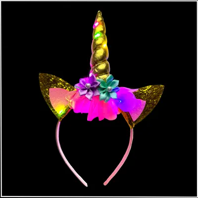 Produktbild von LED Einhorn Haarreif LITTLE UNICORN goldenes Einhorn - bunt blinkend Leuchtend Kindergeburtstag Party Prinzessin Fantasie Kinderparty Karneval (Gold)