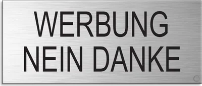 Produktbild von Schild Aufkleber -  Werbung Nein Danke  - Aluminium Vollmaterial -  Edelstahloptik 60x25 mm - selbstklebend