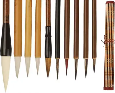 Productafbeelding van Chinese kwasten - Set van 10 - Professionele kalligrafie - Schrijfkwast - Schrijven tekenen - Penselen (met penseelzak)