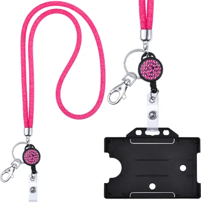 Produktbild von Ausweishülle Kartenhalter mit Jojo Schlüsselanhänger ausziehbar Kristall Lanyard PINK komplett mit Ausweis Halter Key Chain Schlüsselband Umhängeband