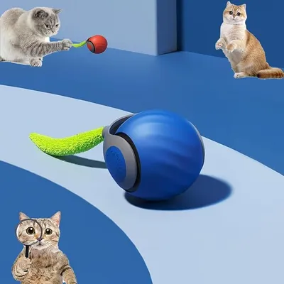 Produktbild von Intelligentes Katzenspielzeug mit rollendem Ball, elektrisches interaktives USB-Katzenspielzeug für Indoor-Spieltraining, 5,5 cm (blau)