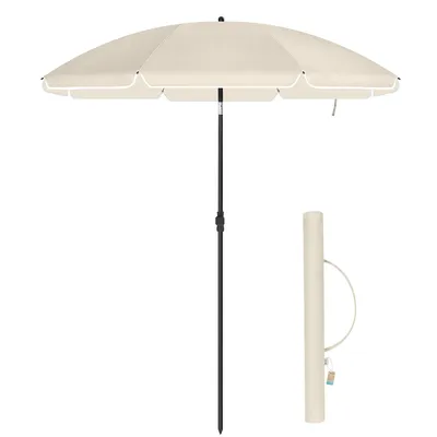 Produktbild von Stock-Sonnenschirm, 160 cm Durchmesser, runder / achteckiger Garten-Sonnenschirm aus Polyester, schwenkbar, mit Tragetasche - Beige