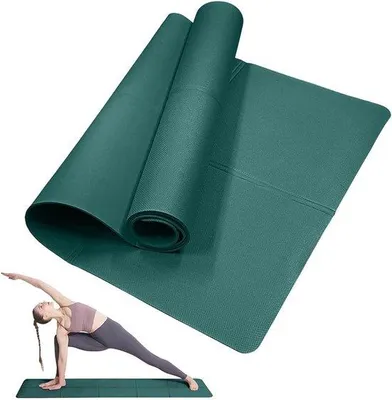 Zdjęcie produktu dla Mata do jogi - mata fitness - mata do gimnastyki - do ćwiczeń i fitnessu - powierzchnia antypoślizgowa - 173 x 61 cm - ciemnozielona