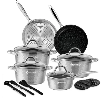 Produktbild von Topfset, Scheffler Topfset Induktion 15-teilig, Töpfe mit Glasdeckel, Kochtopf-Set Sliver