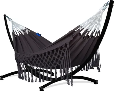 Produktbild von Potenza Outdoor Hängematte mit Gestell für 2 Personen I Medelin - 100% Baumwolle Doppelhängematte 230x160, 200kg I Hängemattengestell 220kg, wetterfest