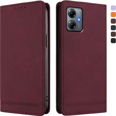 Obrázek produktu pro Pouzdro pro Motorola Moto G14, retroPolyuretankožené flip pouzdro s stojánkem a přihrádkami na karty Červený