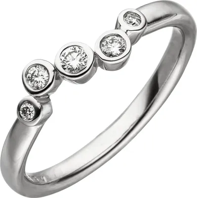 Produktbild von Ring mit 5 Diamanten Brillanten 0,14 Ct. W/SI 585 Gold Weißgold Fingerring Damen Innenumfang 60mm Ø19.1mm