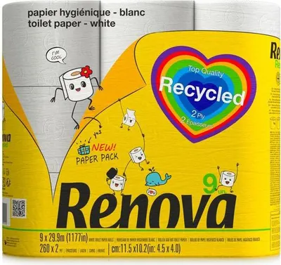 Image de Papier toilette recyclé Renova, 9 rouleaux,