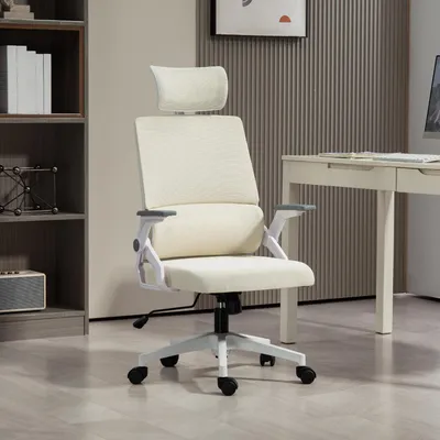 Produktbild von Bürostuhl Mesh Beige, Schreibtischstuhl Kopfstütze Lendenstütze höhenverstellbar, ergonomischer Drehstuhl | 60x61x121,5 cm | Netzrücken | 11,2 kg