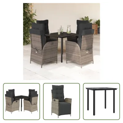 Produktbild von The Living Store 5-tlg. Garten-Essgruppe mit Kissen Grau Poly Rattan