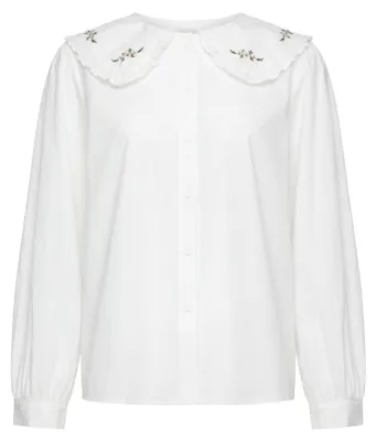 Produktbild von Damen Bluse aus 100% Baumwolle, weiß, Größe M, reguläre Passform mit Blumenstickereien