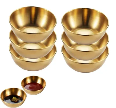 Imagen del producto de 6 recipientes para hierbas - Cuencos dorados para salsas - Acero inoxidable - Higiénicos - Aptos para lavavajillas - 2,5 x 8 cm - Cuencos para salsas
