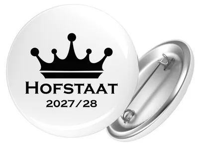 Produktbild von Huuraa Button Hofstaat 2027/28 Krone Schützenfest 59mm rund mit Sicherheitsnadel Ansteckbutton Geschenkidee