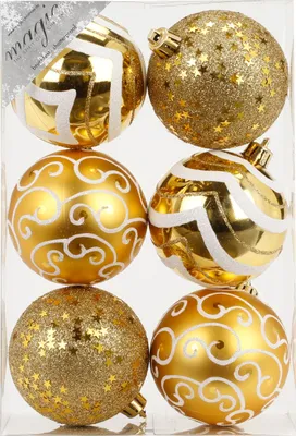 Produktbild von Weihnachtskugeln Dekorierte Kugeln Kunststoff 8cm 6er Set - Gold