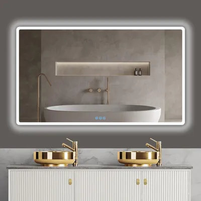 Produktbild von Badspiegel-mit-Beleuchtung 120x70cm - Badezimmerspiegel LED Badezimmer Spiegel mit Beleuchtung, Touch-Schalter, Dimmbar, 3 Lichtfarben, Wandspiegel