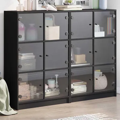 Image de vidaXL Bibliothèque avec portes Noir 136x37x109 cm Bois composite