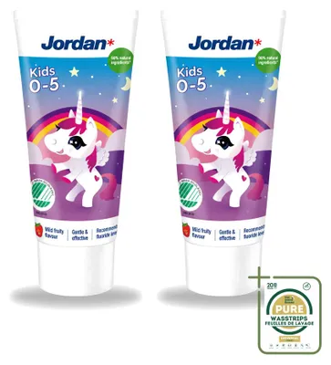 Obrázok produktu pre 2 x Zubná pasta pre deti Jordan, 0-5 rokov - Jemná ovocná príchuť - 50 ml - Balenie: 2 kusy