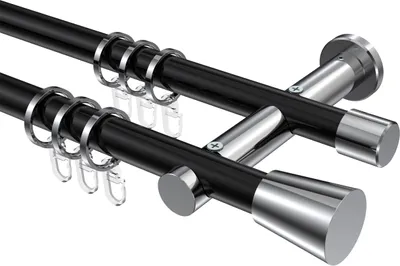 Produktbild von Interdeco Gardinenstange / Vorhangstange Schwarz / Chrom, Typ Platon Sitra (Konus), 20 mm Ø 2-läufig, 480 cm