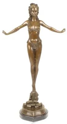 Obrázok produktu pre Casa Padrino luxusná bronzová postava ženy na podstavci z prírodného kameňa - socha v štýle art deco