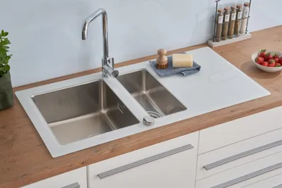 Produktbild von Küchenspüle Glas Einbauspüle Edelstahl Spüle 100 x 50 Weiß Respekta New York