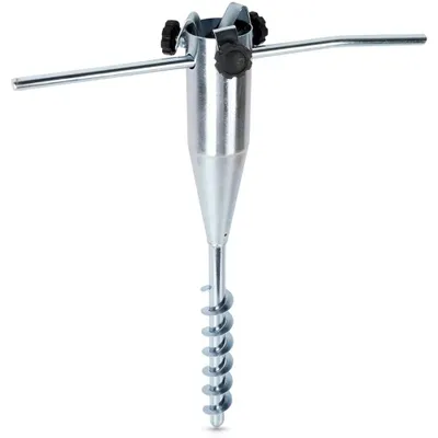 Zdjęcie produktu dla Stojak na parasol - metalowa kotwa zakopująca się w ziemi z mocowaniem śrubowym - 56 cm - srebrny - łatwy montaż